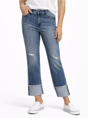 Seven7 Women's High Rise Slim Straight Cropped Distressed Jeans Blue Size 10